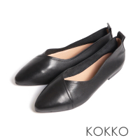 【KOKKO 集團】淡雅尖頭V型隨你彎平底包鞋(黑色)