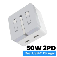 Fast Charging 50W Dual 25W USB C PD Wall Charger Power Adapter Eu UK AC Travel Plug For Iphone 13 14 15 Samsung xiaomi lg