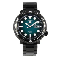 SEIKO 精工 日製運動機械男錶 不鏽鋼錶帶 鍍黑X湖綠 防水100米(SRPC65J1)