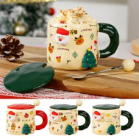 Christmas Coffee Ceramic Mug With Lid And Spoon 400ml Magnetic Coffee Mug Gift Kitchen Accessor For Colleagues Friends Birthday