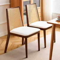 【免運】開發票 藤編實木餐椅現代中式家用餐廳靠背椅輕奢北歐酒店單人椅子