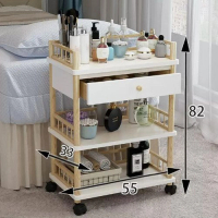 木製小推車（實木圍欄推車3層長55cm【帶輪】【北歐白】） 