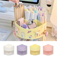 360 Rotating Pen Holder Desk Organizers With Drawer Stationery 4 Compartments Organizer For School Pencil Cosmetics Office Pen