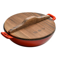 Small Happiness Enamel Pot Cast Iron Vintage Thickening Wok Iron Pan Non-Coated Non-Stick Pan Household Binaural Frying Pan