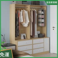 簡易衣柜 落地靠墻掛衣架 仿實木床頭柜 收納柜 三門二抽二格衣櫥 衣櫃 櫃子