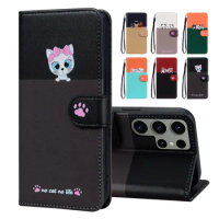 Cute Cartoon Animal Flip Leather Case For Samsung Galaxy S10 S20 S21 S22 S23 FE Plus Ultra Wallet Card Slot Book Cover