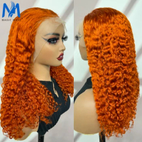 350# Colored Ginger Orange Water Wave Human Hair Wigs for Black Women 250% Density 20 Inches Curly Wave Brazilian Remy Hair Wig