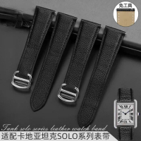 Genuine Leather Watch Strap for Cartier Tank Solo London Watch Band Men's Women's Folding Buckle Tank Series Watchband Black