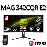 【滑鼠組】msi微星 MAG 342CQR E2 34吋 曲面電競螢幕 (34/3440x1440/21:9/180Hz/曲面)