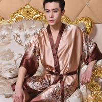 Popular Summer Stretch Silk Short Sleeve Simple Natural Pajamas One-Piece Men's Thin Homewear