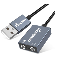 KOOPAO USB耳機音頻適配器 3.5毫米轉USB外置聲卡 2個TRS插針 相容PS4 PC WIN10 Mac筆記型電腦 [2美國直購]