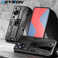 KEYSION Shockproof Armor Case for Huawei P60 Pro P50 P40 P30 Pro Silicone+PC Kickstand Phone Back Cover for Huawei Nova 10 Pro