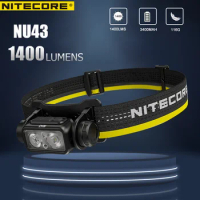 Nitecore NU43 Lightweight Headlamp 1400 Lumens USB Rechargeable Headlight White Red Light Head Lamp With 18650 3400mAh Battery
