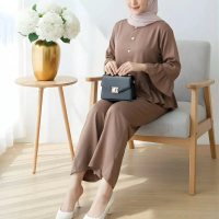 Oneset Polos Bahan Rayon Twill - Luna Set Celana Rayon Polos Oneset Rempel Busui Kancing Setelan Wan