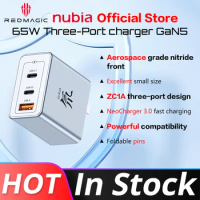 Original Nubia 65W GaN5 Quick Charger suit Nubia Dao Feng 65W GaN 5 Charger Triple-Ports USB-A/C1/C2 100w Cable pd/qc protocol