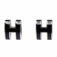 HERMES 經典Pop H立體簍空橢圓LOGO耳環(小_黑/銀)