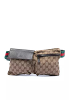 Gucci 二手 Gucci Gg 帆布織帶雙口袋腰包