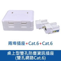 【台灣霓虹】桌上型雙孔防塵資訊插座-雙孔網路Cat.6
