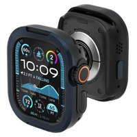 全城熱賣 - 適用蘋果apple watch鋁合金屬矽膠二合一iwatch11半包邊框保護殼深藍黑49mm(Ultra1/2/3代)