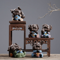 久造陶瓷五福豬擺件創意可愛生肖豬桌面裝飾品家居客廳招財豬擺設