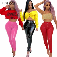 New Thicken Flash Pu Leather Pants Women Plus Size Slim Trousers Push Up High Waist Black Sexy Skinny Pants Female Running Pants