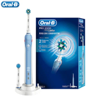 Oral B Pro2000 3D Electric Toothbrush Rechargeable Teeth Deep Clean Adult Rotating Tooth Brush Oral Care 1 Handle 2 Brush Heads