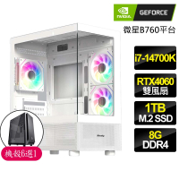 NVIDIA i7二十核 RTX4060 2X{雙喜臨門}海景房電競電腦(i7-14700K/微星B760/8G/1TB)