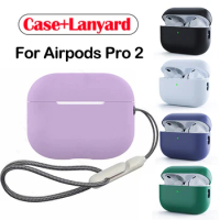Liquid Silicone Case for Apple Airpods Pro 2 with Incased Lanyard for Airpods Pro2 High Quality Anti-lost Rope Protective Cover