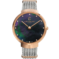 CHARRIOL 夏利豪 Slim系列 時尚鑽石鋼索手錶-34mm(ST34CP560018)