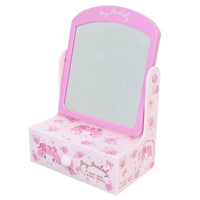 小禮堂 美樂蒂 桌上型化妝鏡抽屜盒 (粉花朵款)