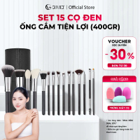 Bộ cọ trang điểm cá nhân GUVIET màu đen gồm 15 cọ kèm theo ống cắm màu đen tiện lợi
