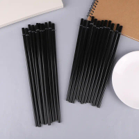 Straw Plastik Keras, Panjang 23 / 27CM, Set 12Pcs, Boleh Digunakan Semula, Warna Hitam, dengan 1 Ber