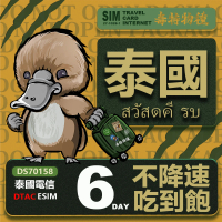 【鴨嘴獸 旅遊網卡】泰國eSIM6日 吃到飽 高流量網卡 免插卡網卡(泰國上網卡 免插卡 高流量網卡)