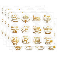 Jesus Faith Gold Foil Stickers, Bible Quote Gold Foil Stickers 1.5inch Clear Christian Religious Bible Verse Decoration Labels 1