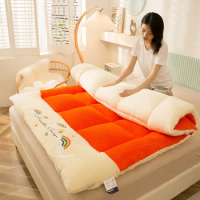 Orange Plush Mattress Foldable Comfortable Big Mattress Fashion Flannel Soft Foam Mattress Bedroom Furniture Matress for Tatami