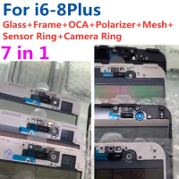 5Pcs 7 in 1 OCA+Polarizer Film For iPhone 5G 5S 6 6S 7 8 Plus 4.7" 5.5" Front Glass Touch Screen+Cold Press Frame Bezel Replace