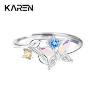 KAREN 925 Sterling Silver New Fantasy Butterfly Ring Women's Forest Ring White Gold Fantasy Stone Jewelry