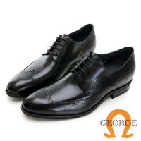 GEORGE 喬治皮鞋 輕量內增高 真皮翼紋綁帶內增高6.5CM紳士鞋 -黑 315003CZ10