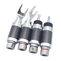 4Pcs HiFi Audio Adapter Furutech Banana Plug Carbon Fiber Copper Rhodium Plated Speaker Cable Connector / U Spade Plugs