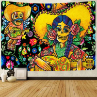 Home Decor Day of The Dead Mexican Carnival Sugar Skull Wall Mexican Tapestry Hanging Living Room Dress-up Party Decor Tapestry