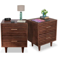 NightStands Set of 2, Bedside Table with 2 Drawer, Accent Side Tables with Solid Wood Legs, Vintage Bed Side Tables, NightStands