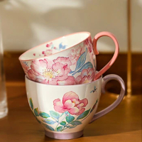 Scandinavian Floral Ceramic Mugs Coffee Cups High Value Milk Cup Microwave Heatable Mug Hand-painted Starbucks Cups Tea Cup Set