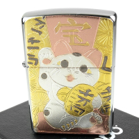 【Zippo】日系~傳統藝術-招財貓圖案電鑄板貼片加工打火機