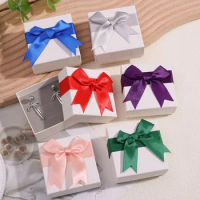 Ribbon Bow Cardboard Watch Organizer Rectangle Paper Boxes for Necklace Ring Earring Jewelry Packing Valentine'S Day Gift Boxes