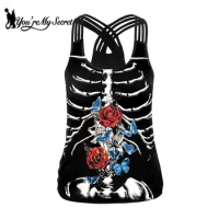 [You're My Secret] Witchy Rose Skeleton Tank Tops Female Street Occult Halter Top Clothing Goth Graphic Fashion Vest For Women