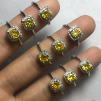 黃鋯石戒指女款公主方指環人造黃水晶活口白銅鑲嵌時尚潮人首飾品