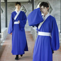 Traditional Chinese Men Swordsman Costume Cross-collar Hanfu Han Dynasty Folk Dance Performance Cosplay Outfit Plus Size