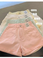 卷邊白色闊腿褲高腰牛仔褲女夏季年新款寬松顯瘦直筒a字短褲