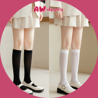 AW KK583 Kaos Kaki Wanita Di Atas Lutut Stoking Overknee Socks Kaos Kaki Sepaha Warna Hitam Putih Di