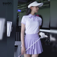 SG New Golf Ladies Suit Short Sleeve Polo Shirt Breathable Slim Fashion Bownot Tie Top Woman Golf Pleats Skirt Shorts Skort
